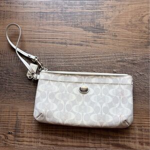 Coach Cream Signature Canvas Wristlet with Turn-lock